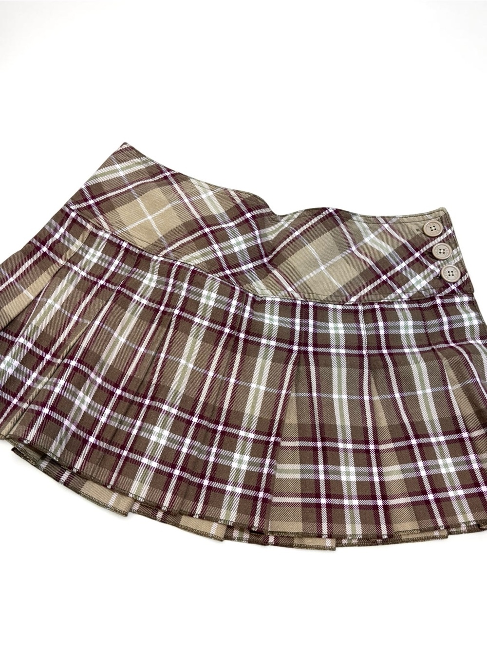 Aeropostale Mini Skirt Y2K Plaid Pleated Brown Multi Vintage Cotton Fall Fits M